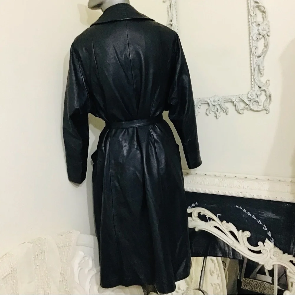 VINTAGE Black Leather Maxi Coat - Picture 5 of 12